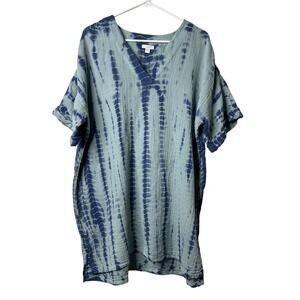 Pure Jill Tie-Dyed V-Neck Tee Women’s Large Tall Blue Gauze Relaxed Short Sleeve